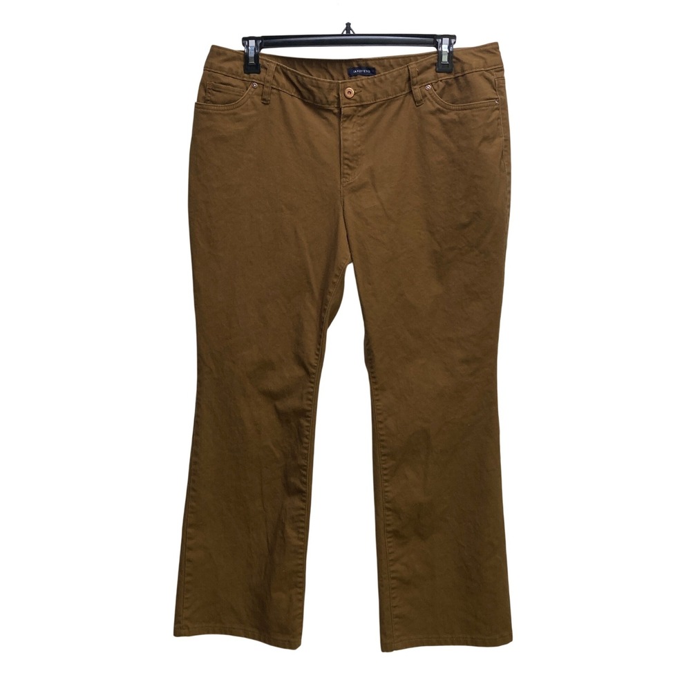 Lands End Fit 1 Brown Straight Leg Pants Womens 18 Cotton Stretch Chino Trousers
